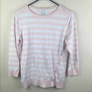 Nautica Pink Striped Scoop Neck Sweater